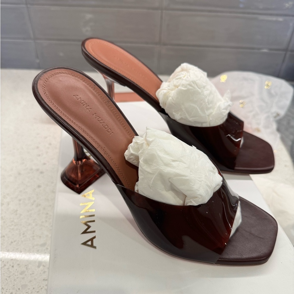 AMINA MUADDI LUPITA  SLIPPER MULE SANDAL PVC WINE BURGUNDY SIZE 40 size 10